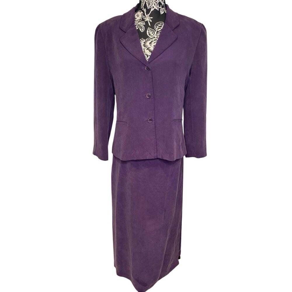 Patrick Christopher Purple Silk Skirt Suit Vintage Career Church Formal Set